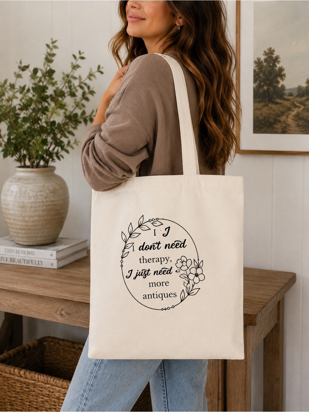 Canvas Tote Bag - Cream with Black Print